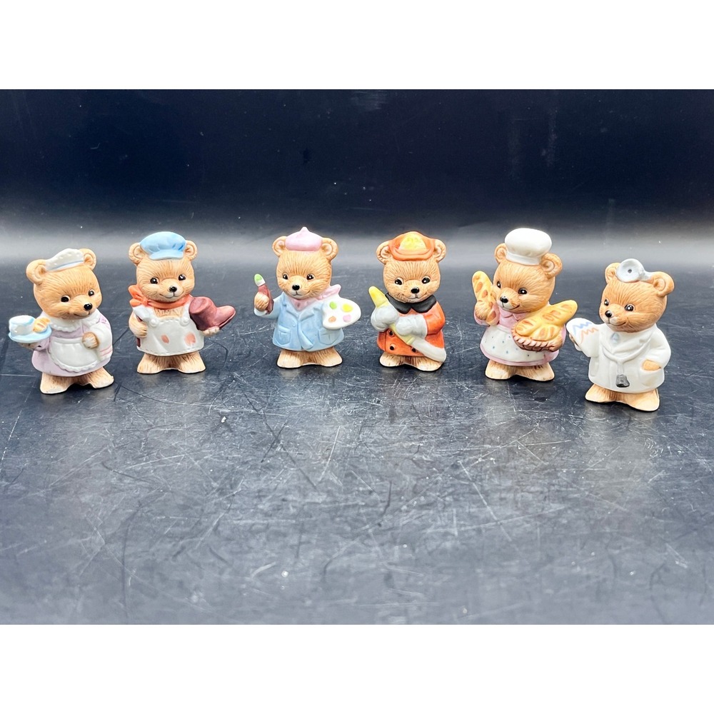 Vtg Set of 6 Mini‎ HOMCO Ceramic Teddy Bear Figurines Occupations 2" Figurines